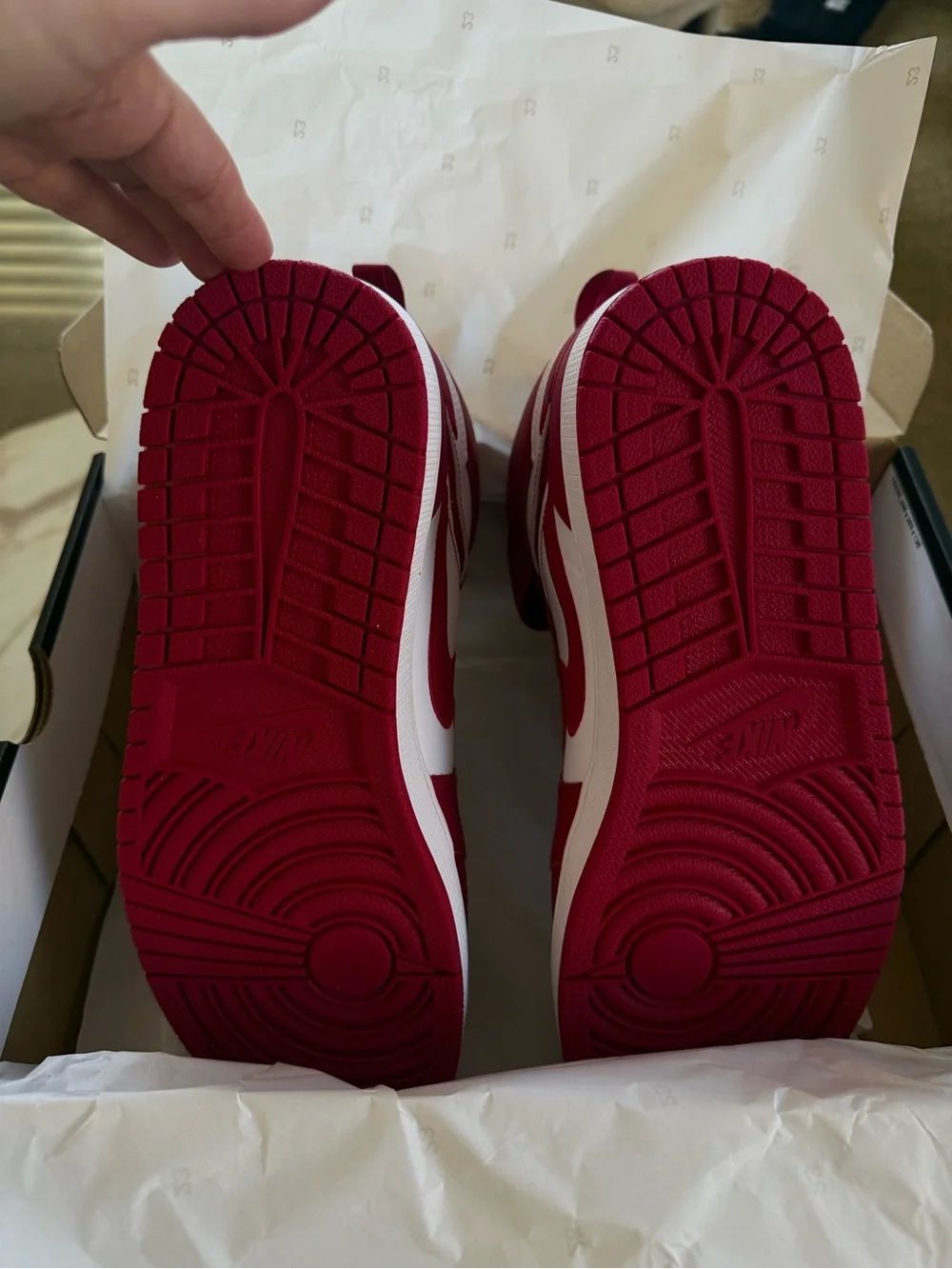 Jordan• 1 Hi Flyease in Cardinal Red and White